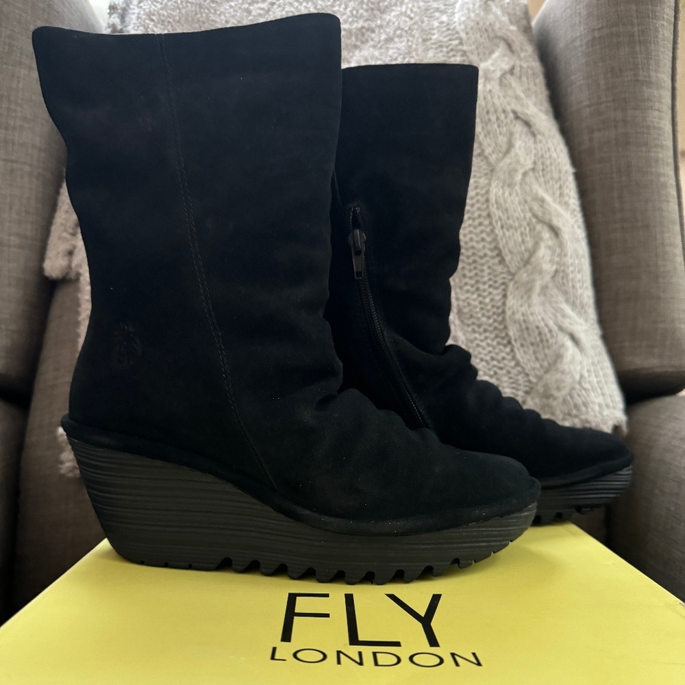 FLY London Yara wedge suede boots NEW in box